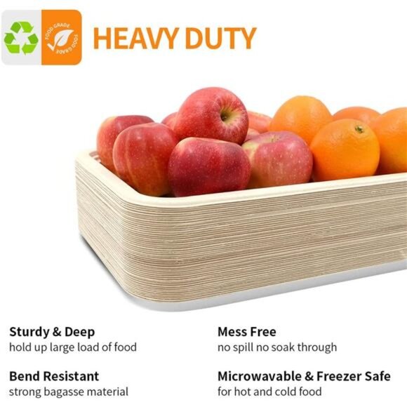 50 Pack 14 Inch Disposable Food Trays for Party, Large Paper Plates 14 inch - Picture 3 of 7